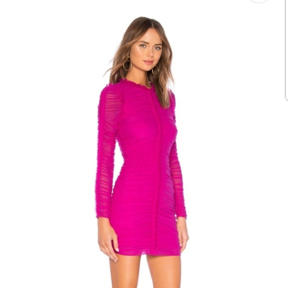 NBD Las Olas Long Sleeve Mini Dress in Magenta